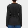 Ladies' Fashionable Button Low Round Neck Slit Hem Casual Solid Color Suit
