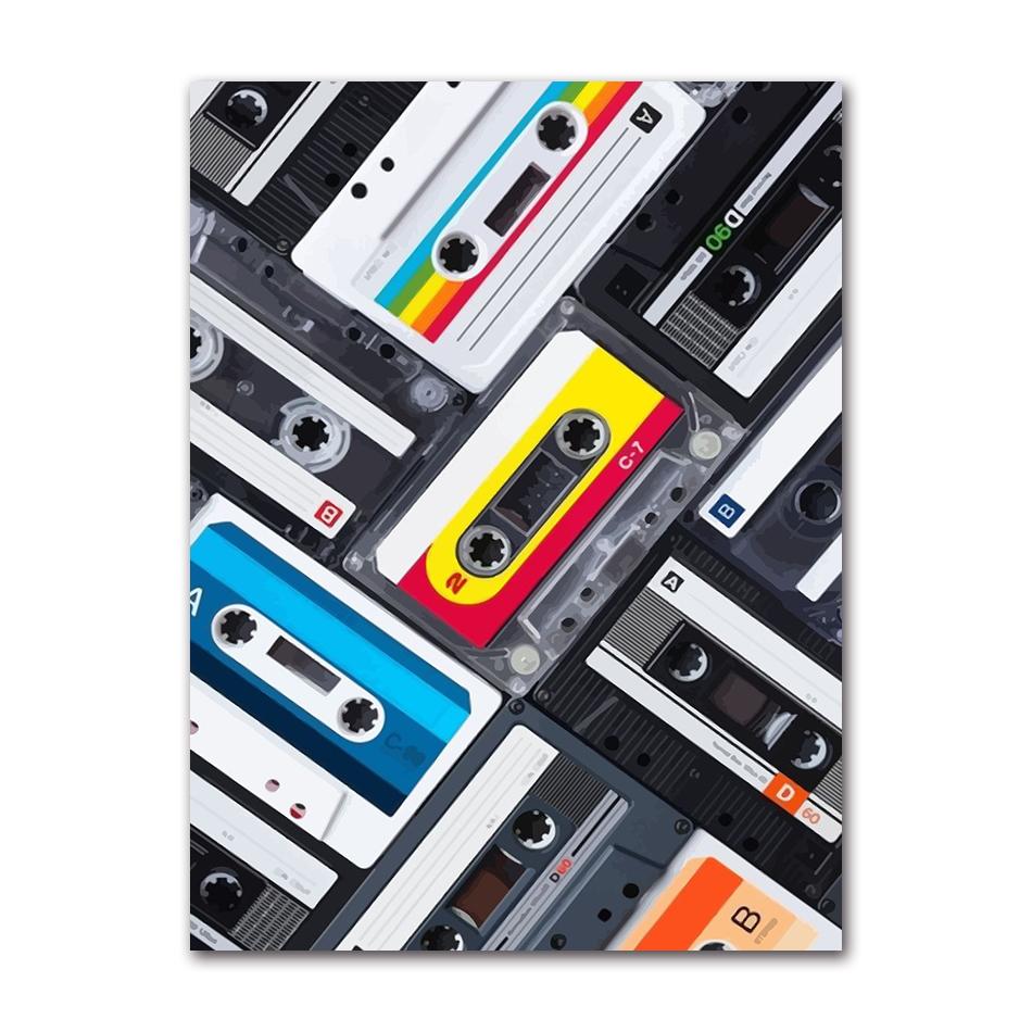 Vintage Cassette Tape and Vinyl Poster Modern Music Prints Canvas Painting Wall Art Pictures Home Room Classics Music Decoration