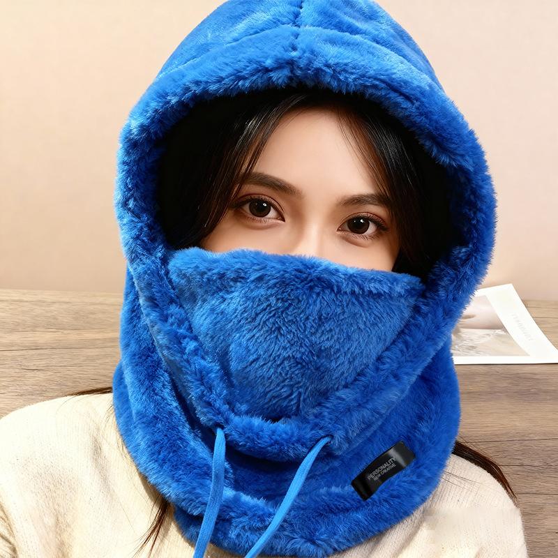 Thick Winter Plush Mask Hat - Elastic Drawstring Closure, Lightweight and Warm for Cycling, Skiing, and Outdoor Sports Provides Warmth