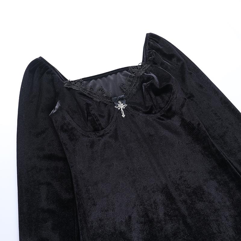 Gothic Retro Black Mini Dress High Waist Dress Street Dress Long Sleeve Party Dress