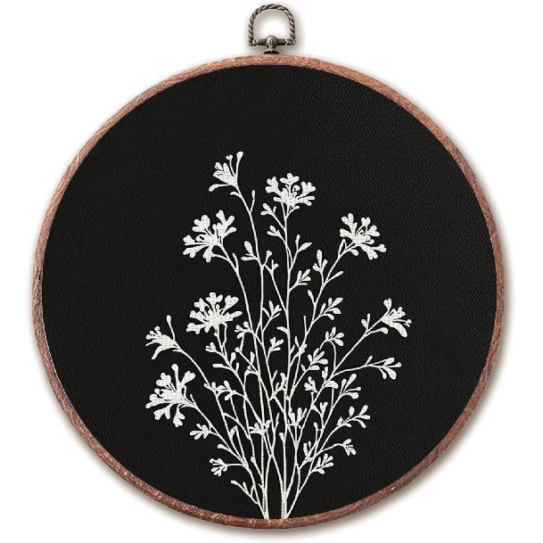 Винтажный Круглый Декор для Подвешивания на Стену с Цветами, Ретро Бохо Цветочный Ботанический Настенный Арт Холст Рама Художественные Печатные Работы, Черный Мид-сенчури Модерн Декор Круглый Flower