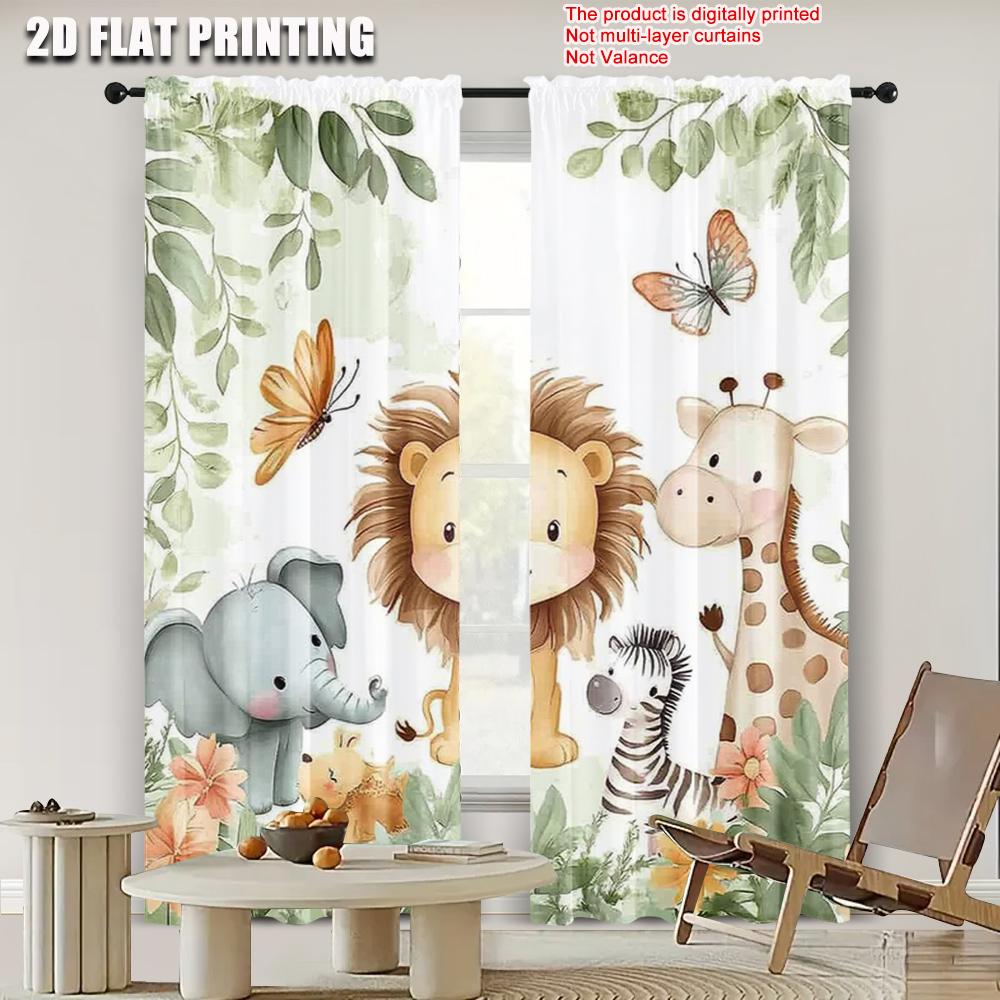 Light Filtering Spring Summer Curtains Cute Lion Elephant Giraffe Zebra Sheer Versatile Fabric Room Decor Perfect Curtain Set Of 2 Made Polyester