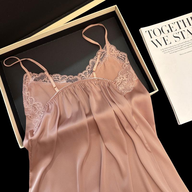 Damen Sommer Eis Seide Spitze Nachthemd - Sexy Reiner Wunsch Stil