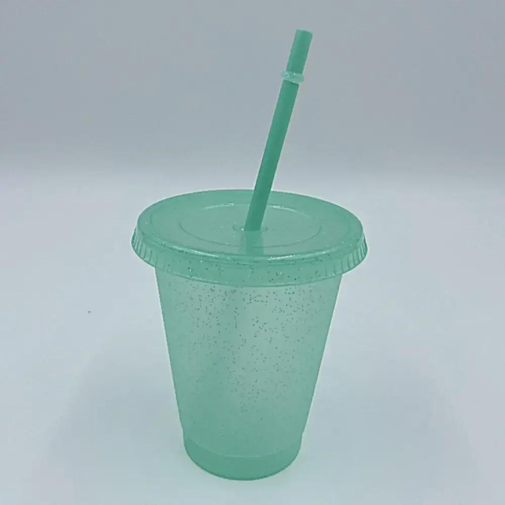 Strohhalmbecher Getränke Farbwechselnde Strohhalmbecher mit Deckel Kunststoffbecher Matt Kaffeeflaschenbecher Lebensmittelqualität PP-Kunststoff mit Strohhalm