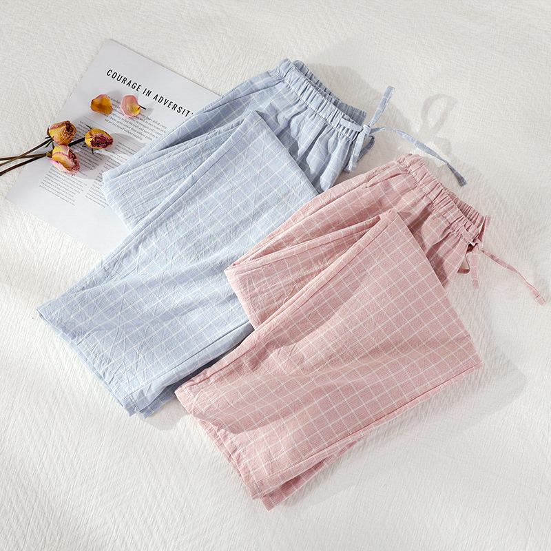 Spring-Summer Lightweight Plaid Sleep Pants - Unisex Cotton Pajamas for Indoor & Outdoor Wear