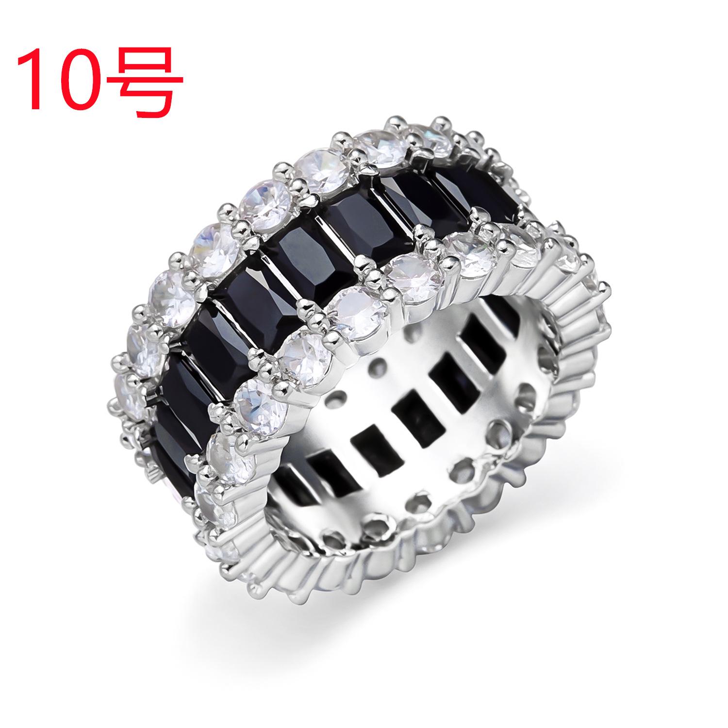 

Couple s micro-inlaid zirconia ring, fashionable and trendy, unique hip-hop style, dazzling black ring No. 10