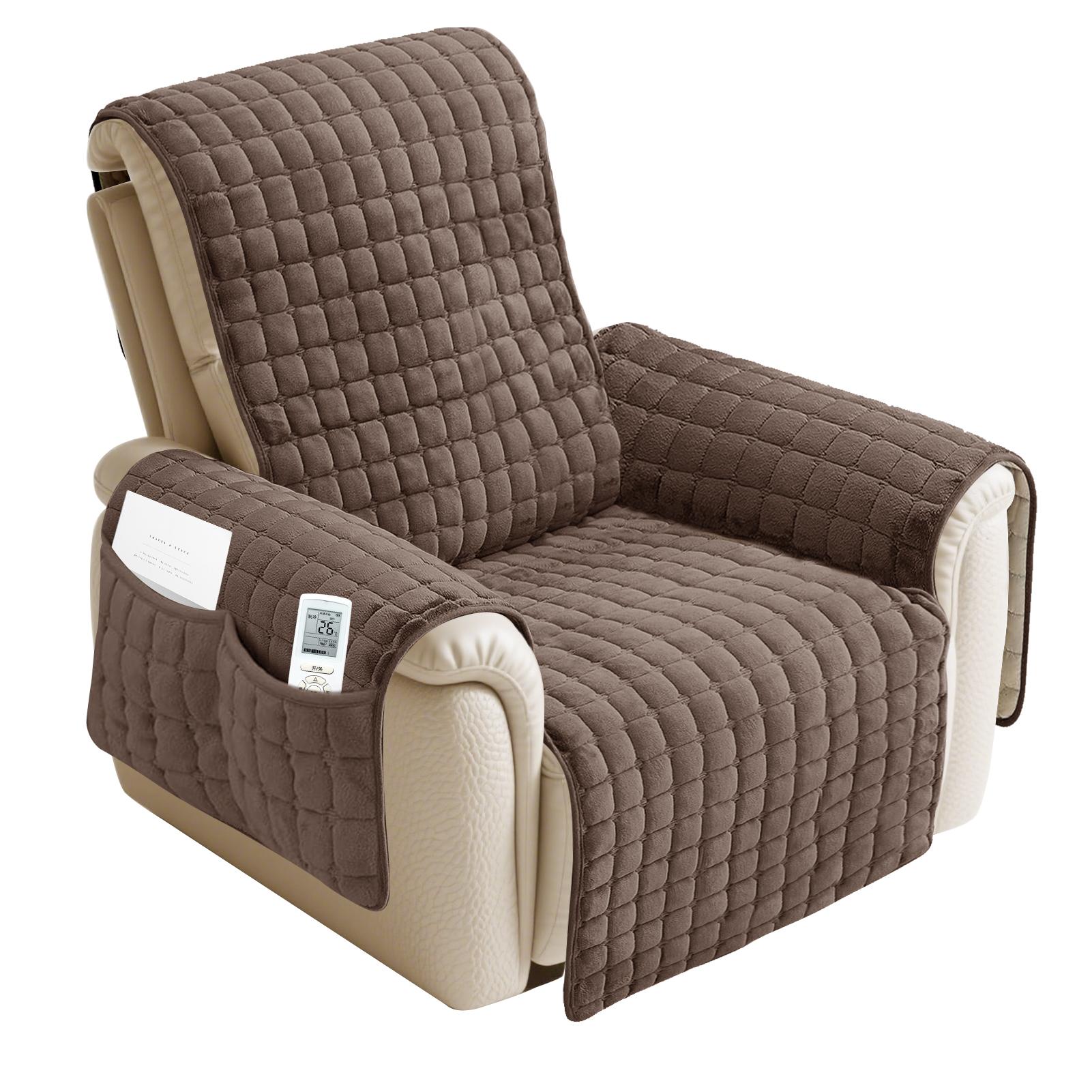 1 Seater Recliner Sofa Covers Flannel Plush Armchair Slipcovers with Side Pockets Relax Non Slip Sofa Mat Home Chair Cover Decor кофейный 11330₽
