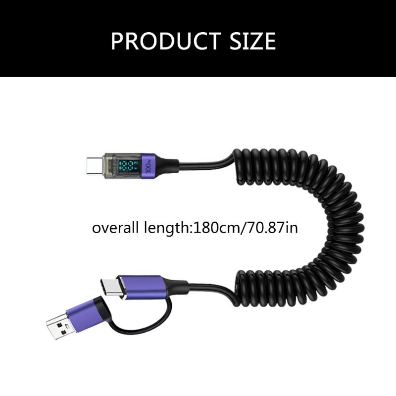 High Efficiency 2 in 1 USB C Fast Charging Data Cable with Intelligent Power Distribution Stretchable Spring Mechanism