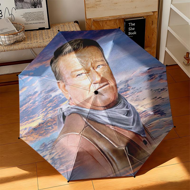1pc John Wayne's Western Cowboy Trail Umbrella Portable Folding Umbrella Iron Frame Hole Bone Structure Outdoor Home Umbrella