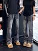 Spring new retro straight loose jeans men's vibe washed cat whiskers mid-waist non-elastic cotton Xintang