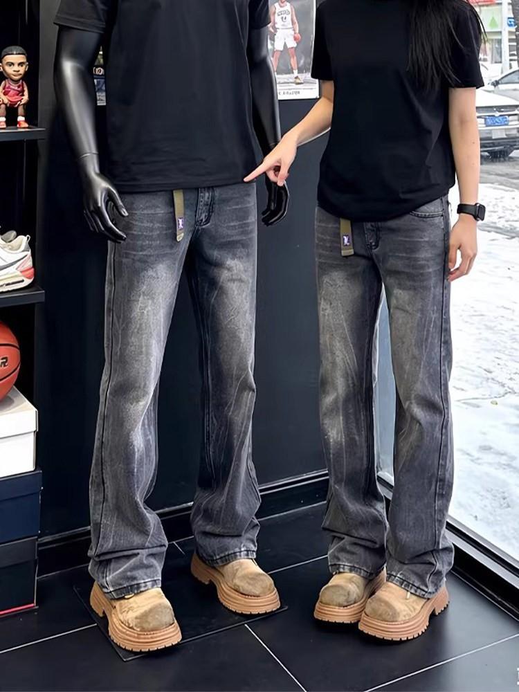 Spring new retro straight loose jeans men's vibe washed cat whiskers mid-waist non-elastic cotton Xintang