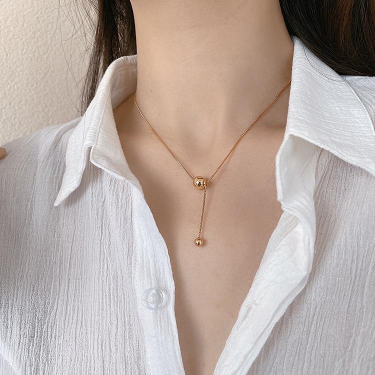 Light Luxury Tassel Gold Ball Necklace Commuter Women's Accessories Ins Clavicle Chain