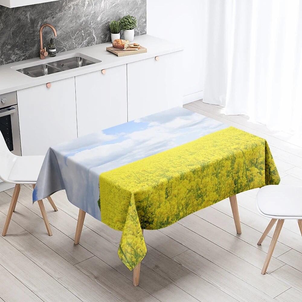 Yellow Floral Tablecloth Party Restaurant Banquet Decor Stain Resistant Waterproof  Home Table Decoration