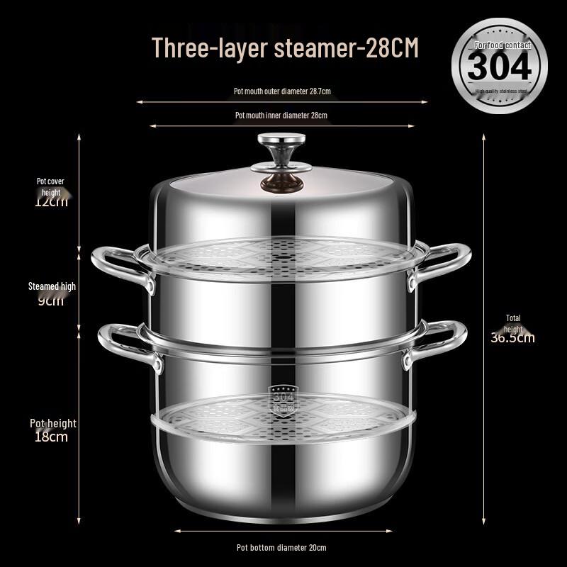 

304 Stainless Steel 28cm 2-Tier Steamer Pot