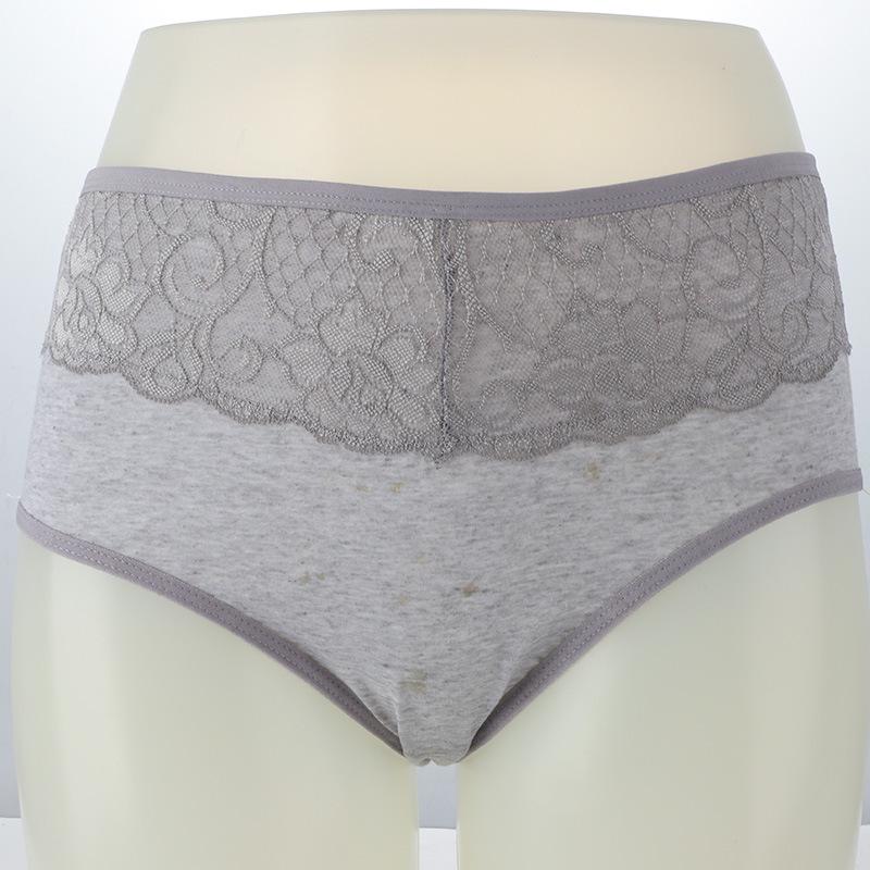 European and American Mid-High Waist Antibacterial Cotton Lace Tummy Control Sexy Thong Panties for Women L/XL серый
