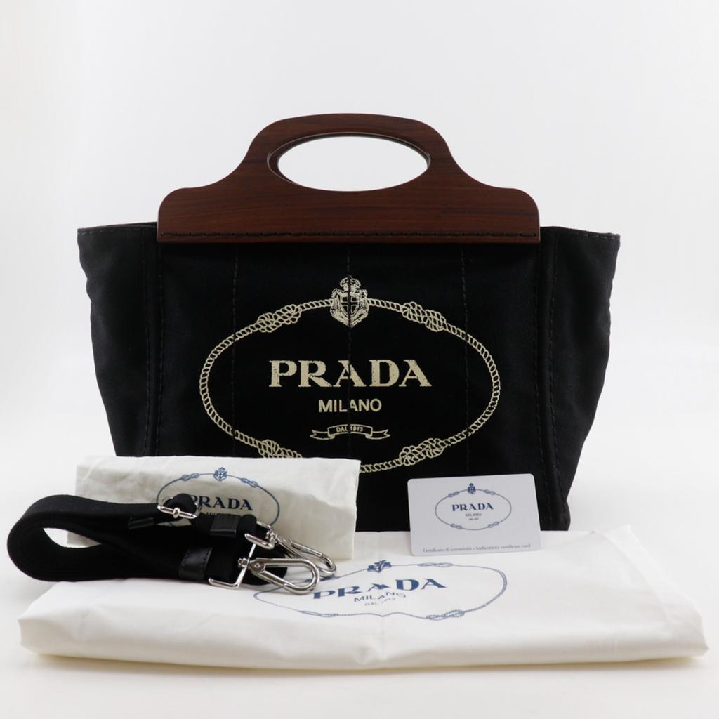 Prada Canapa Handbag 1BG350 2WAYShoulder NERO Black canvas/Wood Women Used