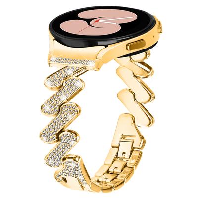 For Samsung Galaxy Watch6 40mm/44mm/Watch6 Classic 43mm/47mm Metal Watch Strap Rhinestone Decorated Watchband with Connector