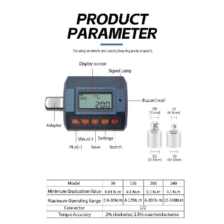 ANC 1/2‘’Drive Industrial Large Screen Digital Torque Adapter Special Torque Gauge Maintenance Instrument for Accurate Detection