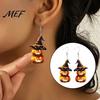 Lightweight Hypoallergenic Ear Hooks 1 Pair Halloween Pumpkin Earrings for Women, 2 Stacking Whimsical Statement Jewelry Drop Dangle with Witch