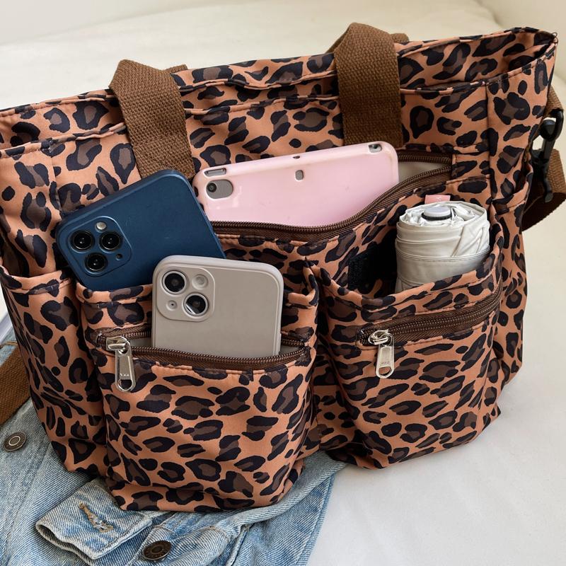 Klassischer Leopardenmuster Freizeit Damen Tasche mit großer Kapazität und mehreren Fächern Neue leichte Pendler Tragetasche