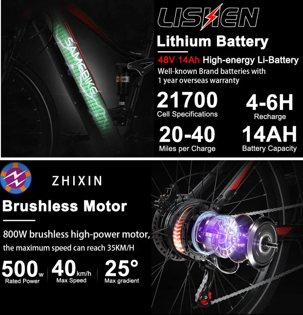 SAMEBIKE XD26-II E-bike motor 750W 48V 14AH Hydraulic Brake electric bicycle 26-inch full suspension electric mountain bike