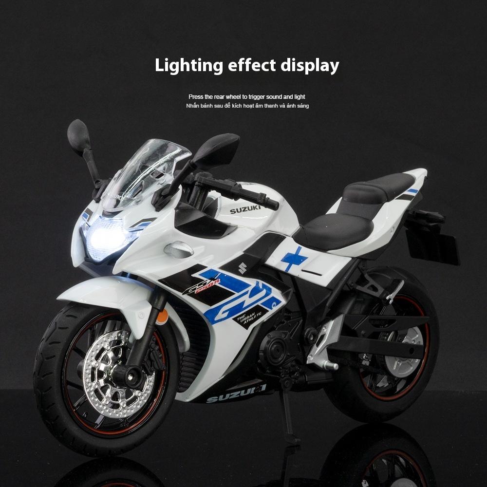 1/12 Scale Suzuki GSX-250R Motorcycle Toy Alloy Diecast Model Sound and Light Toys Rubber Tires Miniature Racing Model Present for Kid