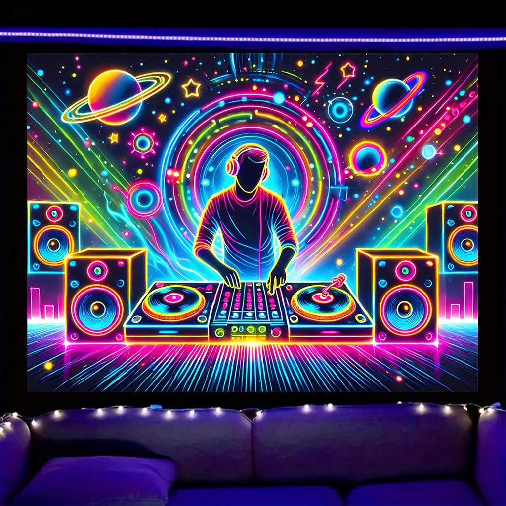 Nuxovilar UV Reactive Tapestry – Skull and Mushroom Scene Blacklight Wall Hanging, Enchanted Forest Glow Art for Bedroom and Living Room Decor,