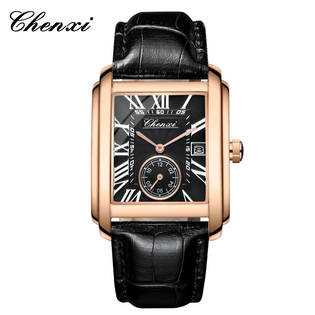 Douyin Trendy Square Quarzuhr mit Lederarmband – Marke Morning Dawn für Herren