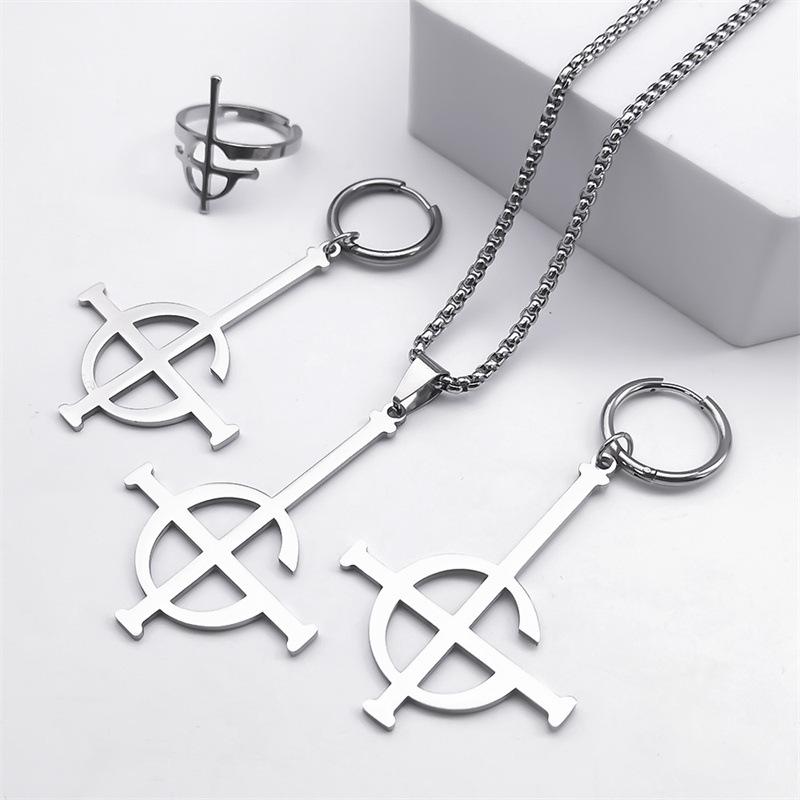 Fashion Punk Style Ghost Ghost Ghost Rock Band Same Stainless Steel Necklace Earrings Set
