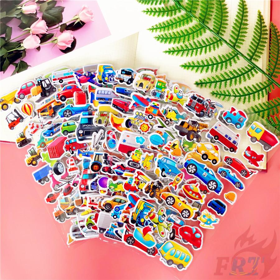 12Sheets/set Cartoon Vehicles Rewards Sticker Puffy Bubble Toys Stickers