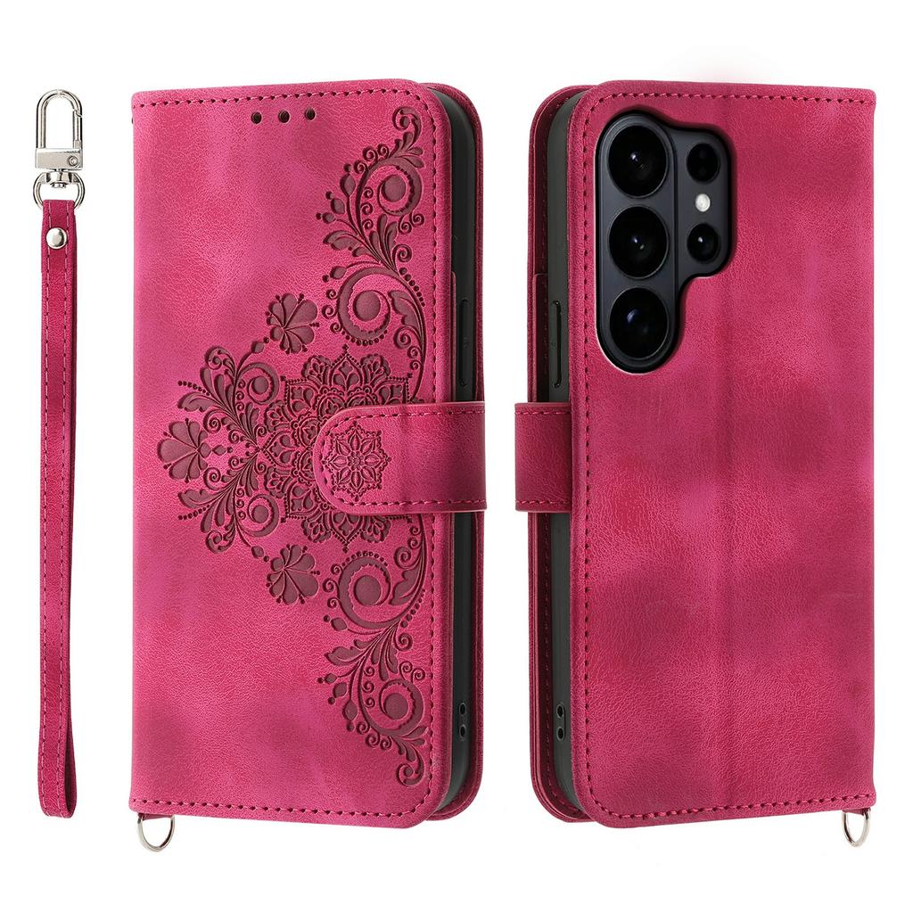 For Samsung Galaxy S26 Ultra Case Flower Pattern PU Leather Wallet Phone Cover with Strap