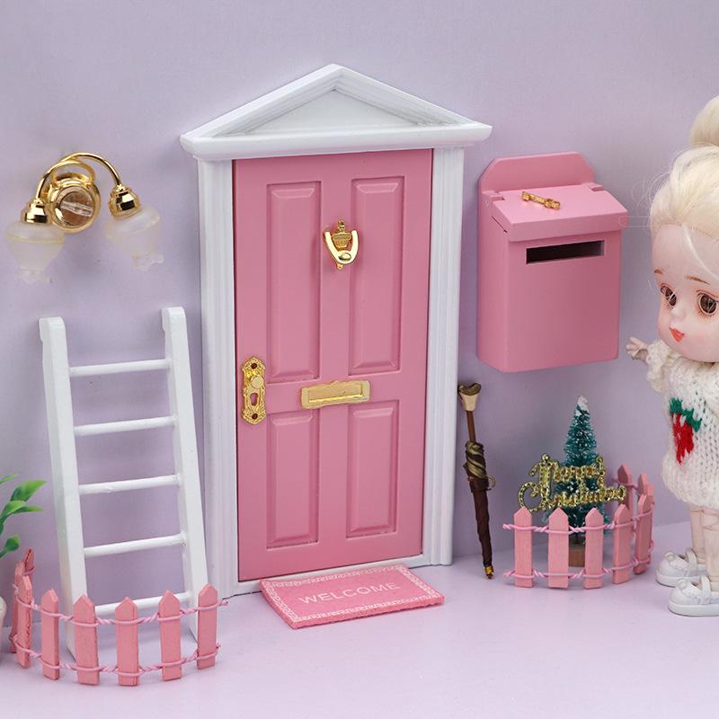 1:12 Mini Dollhouse Furniture Set - Wooden Door, Ladder, Fence, Mailbox Accessories for OB11 Dolls