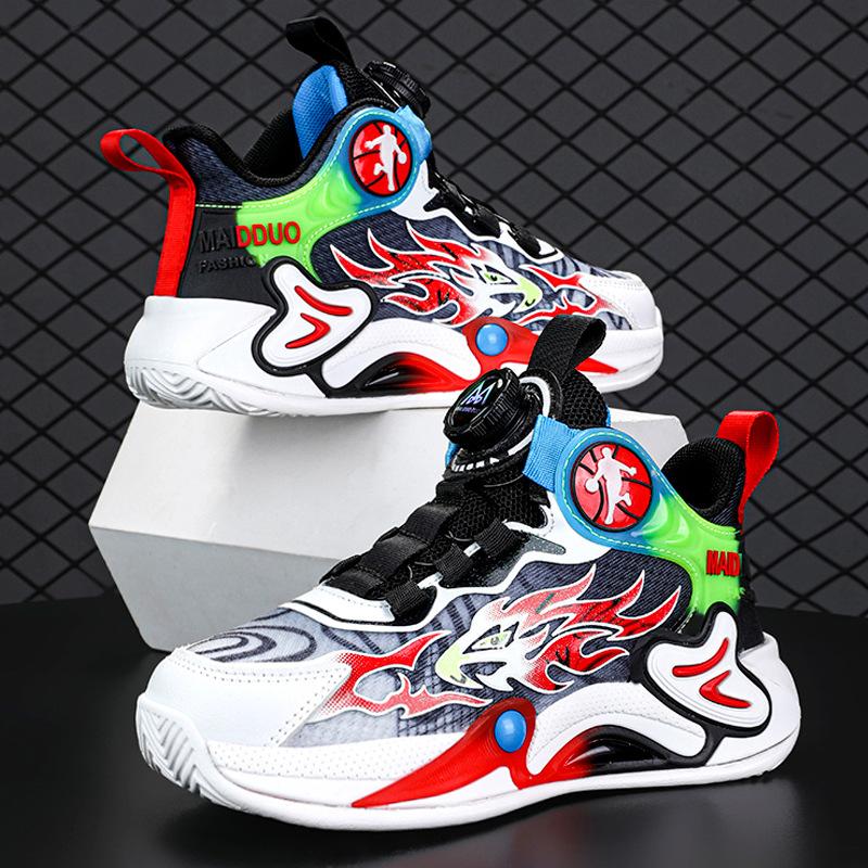 Boys Shoes 2025 Spring and Autumn New Children's Breathable Basketball Shoes Sports Shoes Middle and Older Children's Rotating Buckle Classmates Summe