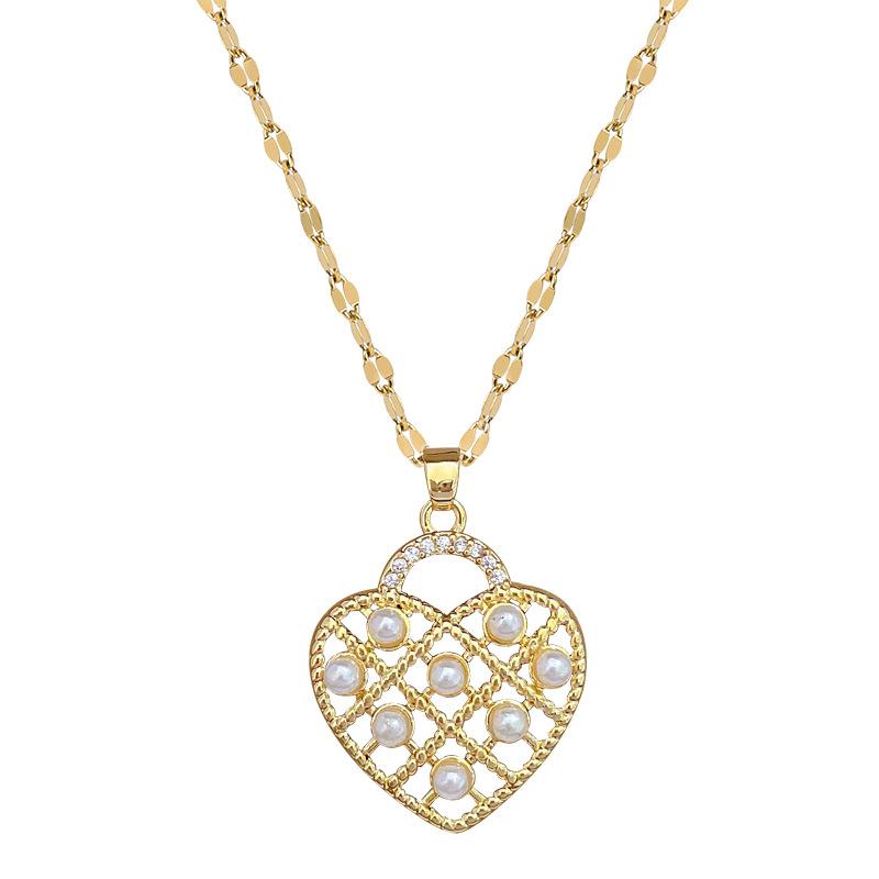 Empty Love Pearl Light Luxury Temperament Gorgeous Full Diamond Necklace Female Versatile Collarbone Chain Titanium Steel Chain