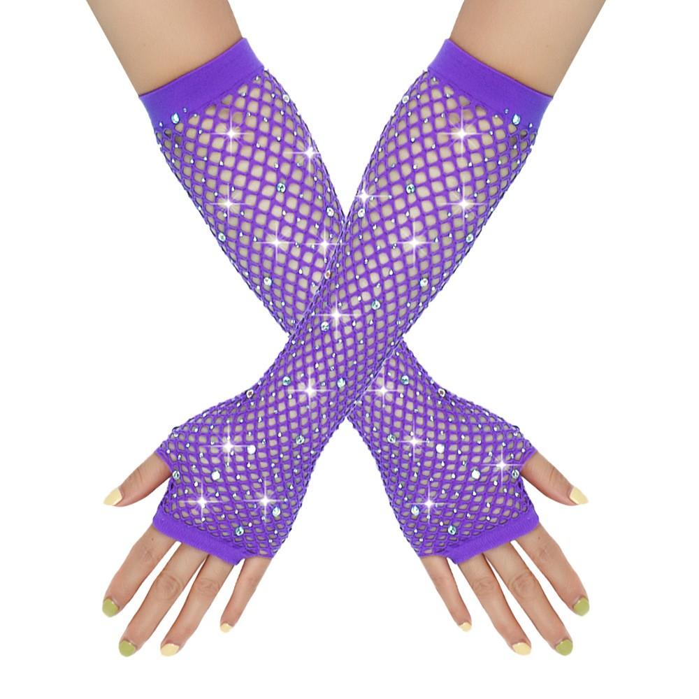 Diamond Studded Elastic Mesh Gloves, Half Finger Gloves