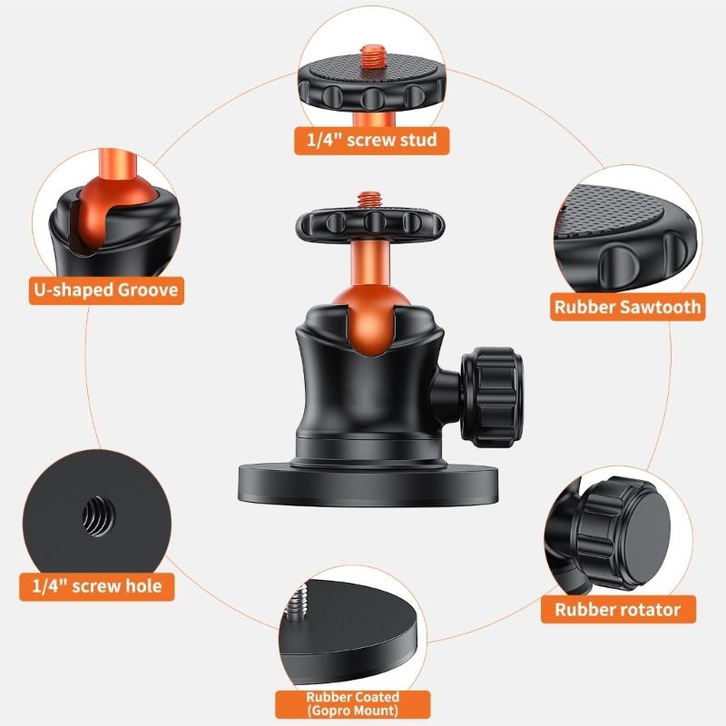 Aluminum Alloy Magnetic Base Camera Stand 360 Degree Adjustable Ball Head Universal 1/4 Screw For Desktop Car Mount