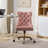 Chaise de bureau à domicile moderne rembourrée de velours capitonnée à boutons avec base en métal doré, Chaise de bureau pivotante réglable (Rose),DE1923PK