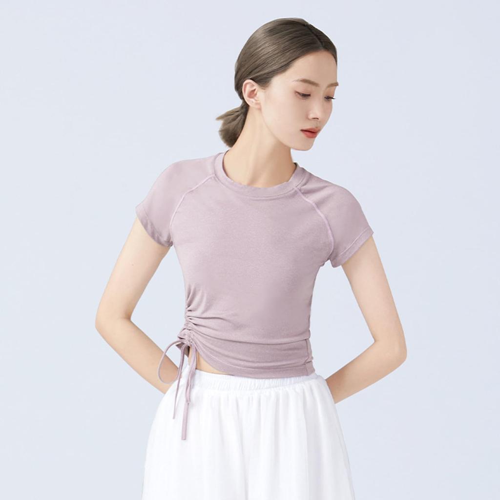 Ballet Short Sleeve Short Tops for Women Practice Wear Stretch Blouse Adjustable Gathers Classical Dance Ballroom Dance Dance Top Dance Costume Yoga