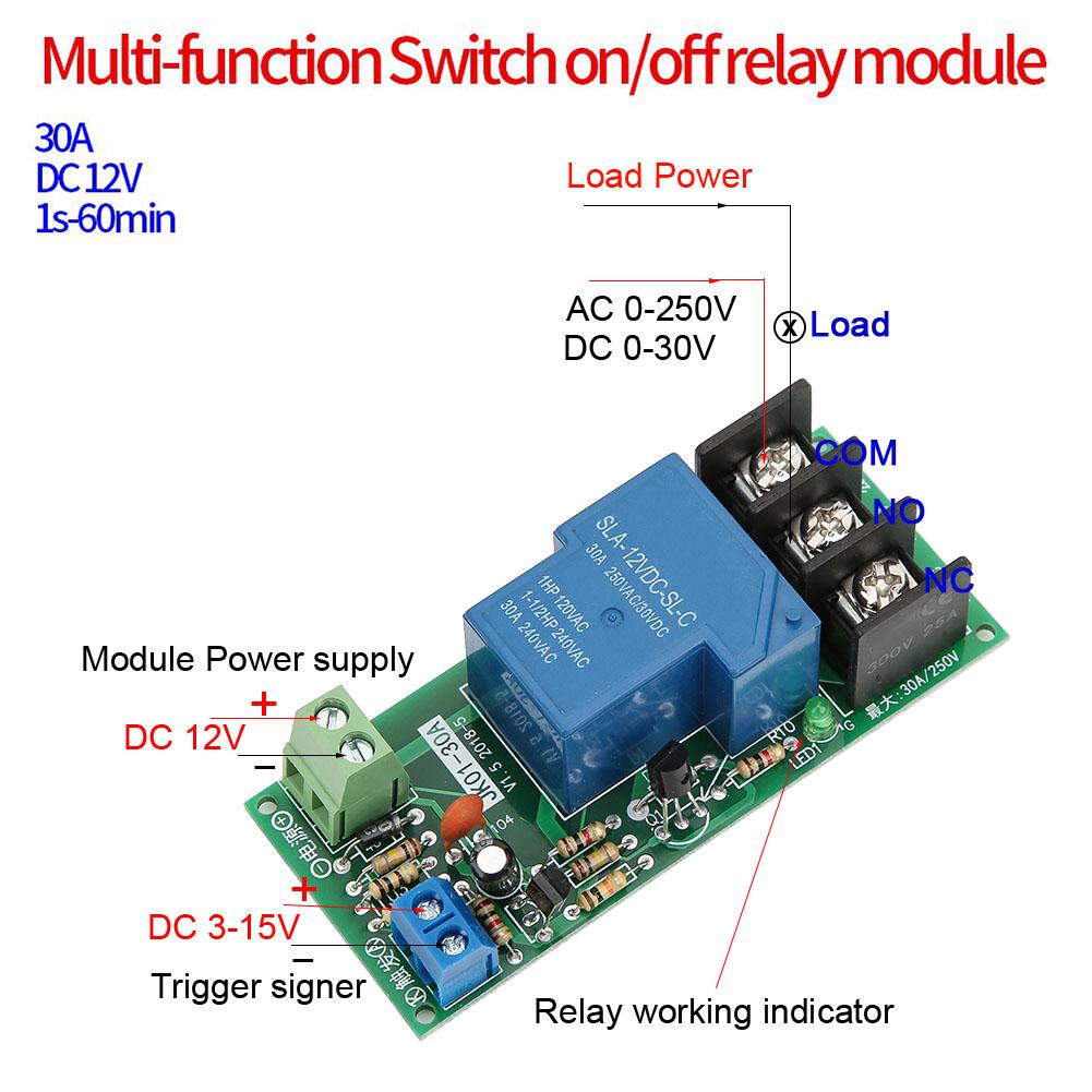 DC12V Verzögerungs-Zeitschalter Timing Ein/Aus Relaismodul 0~60 Minuten 30A Last 250VAC30VDC