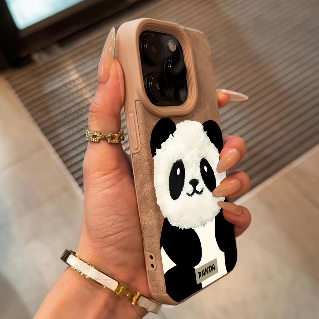Panda Doll Imitation Leather Phone Case For iPhone 17 Pro Max 16 Plus 15 14 13 12 11 XS X XR 17 Air Shockproof Soft Bumper Cover