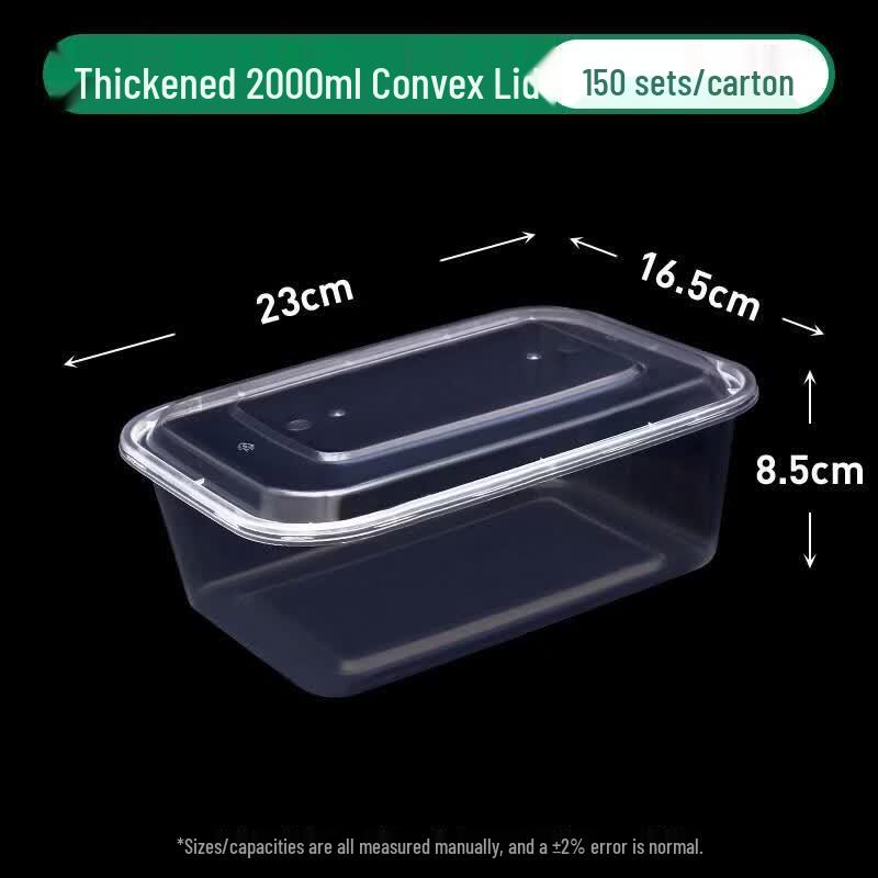 ZLIII 2000ml Rectangular Disposable Plastic Food Containers (150 Sets)