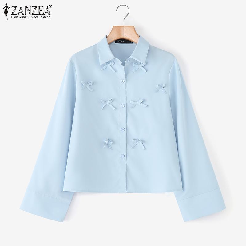 ZANZEA Women Turn Down Collar Loose Casual Btton Blouse