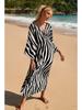European & American Rayon Print Beach Cover-up Dress - Long, Loose Bikini Swimsuit Robe for Women