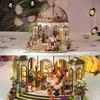 moin moin Dollhouse Miniature DIY Kit Set Scale Glass Dome Greenhouse Florist Garden Greenhouse Flowers Round LED Light 2508dh466 [English