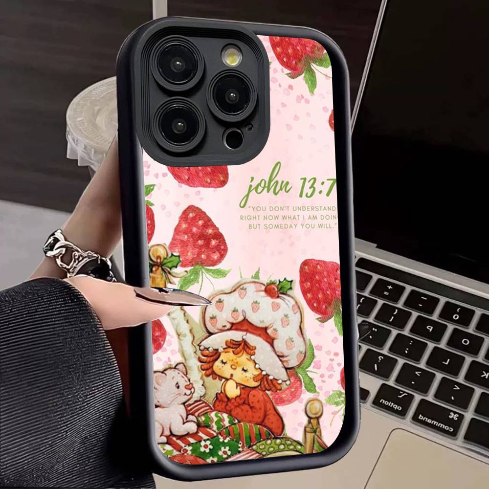 Animated S-Strawberry S-Shortcake Silicone Soft Phone Case For IPhone 17 16 14 13 12 11 15 Pro Max Plus Air Cover