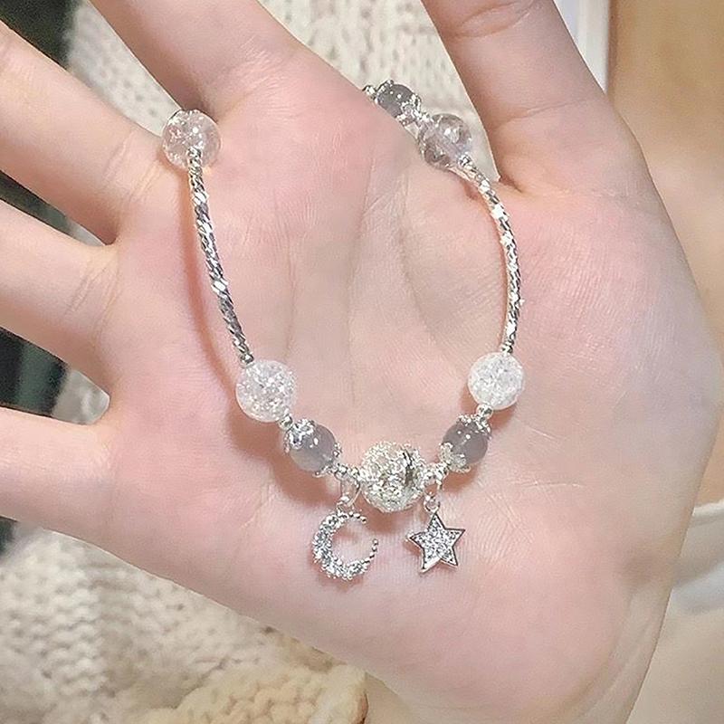 Brățară cu mărgele de cristal dulce de modă pentru fete Brățări cu pandantiv cu stea și lună Accesorii de bijuterii Cadouri de prietenie
