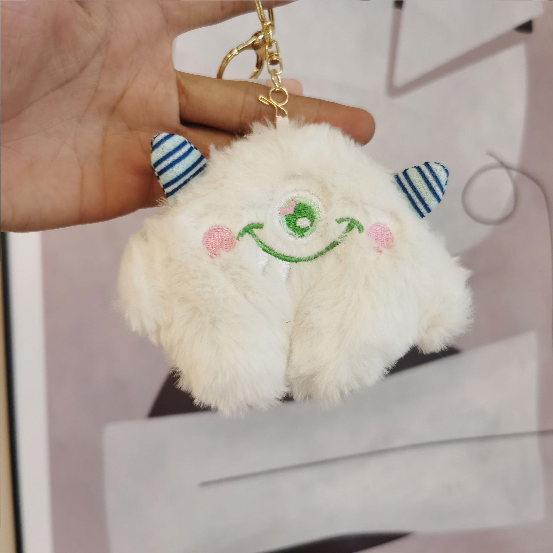 

Monster Bigeyed Plush Keychain Cute Coin Purse Doll Bag Decorative Key Toy Ring White