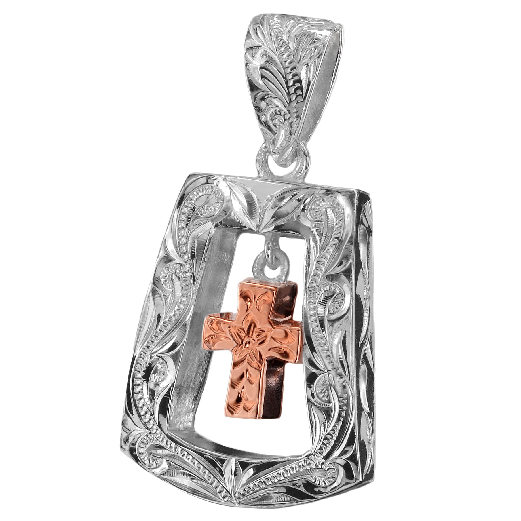 

Гавайские украшения крест квадратная пластина плюмерия свиток гравировка кулон ожерелье серебро 925 [Leilani] & (Нет цепи)