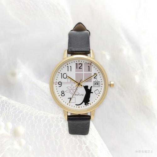 Fieldwork Women's Analog Watch with Leather Strap, Calendar, Date Display, Cat Design, Black, ST295-5