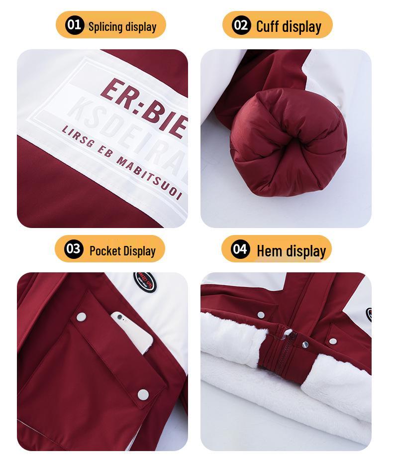 Stylish Girls' 2025 Ski Suit with Velvet - Korean Winter Jacket for Kids